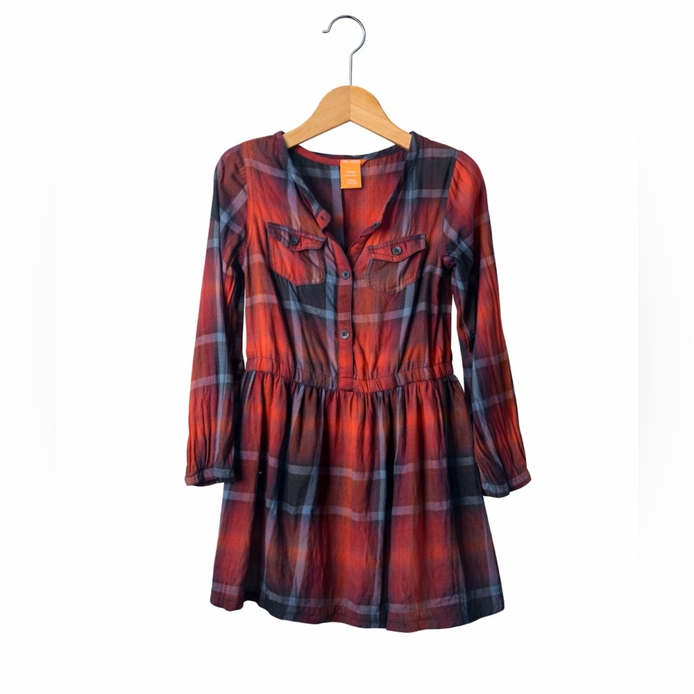 Joe Fresh Girls Plaid Shirt Dress 4T Red Black Buffalo Check Fall Dress